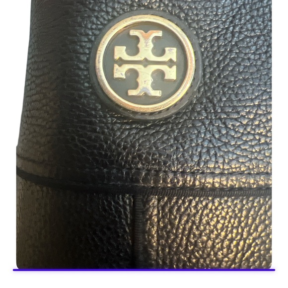 Tory Burch Black Leather Riding Boots Gold Logo Buckle Womens Size 8M - Picture 8 of 12